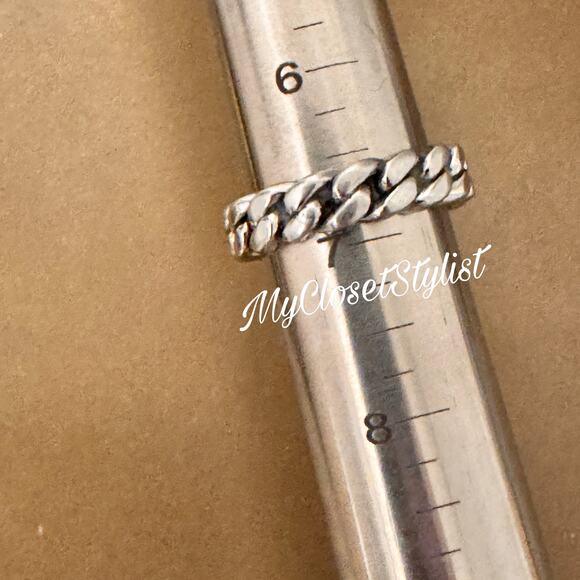 MARC JACOBS Braided Insignia Silver CONVERTIBLE Ring 7 NEW! Engraved Monogram - Picture 4 of 5